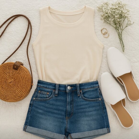 Belle by Kim Gravel Knit Tank High Neck Cream Modern Minimalist Summer Size M - Picture 2 of 8